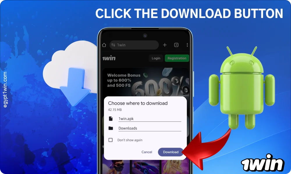 Tap the download button to download the 1win app for Android