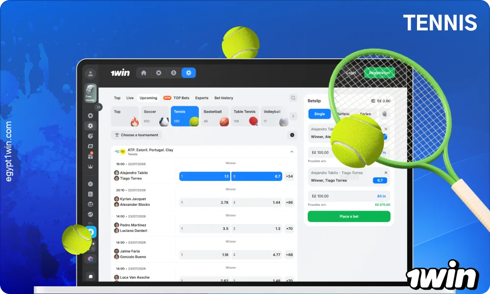 1win Egypt offers tennis betting with options to predict the winner, sets, score, and margin